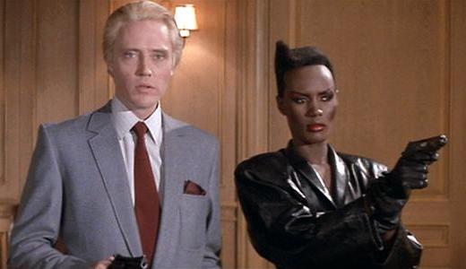a view to a kill christopher walken blonde grace jones cap screencap still film silly parody review