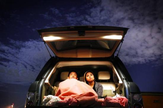 Drive in movie comfortable hatchback viewing truck 